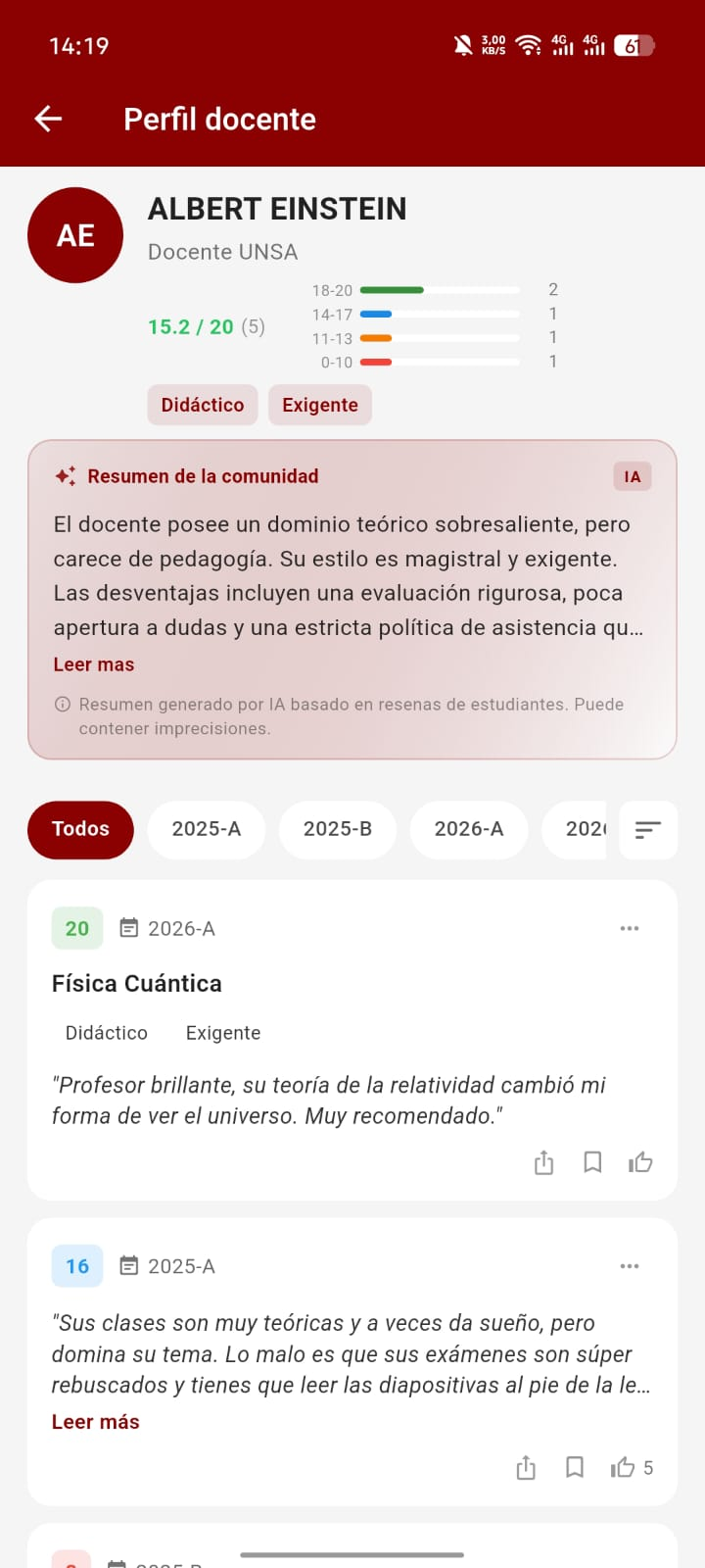 UniCali - resenas de docente